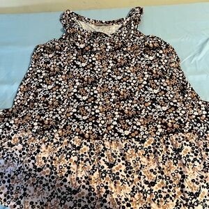 Floral Sleeveless Dress- Black and Tan